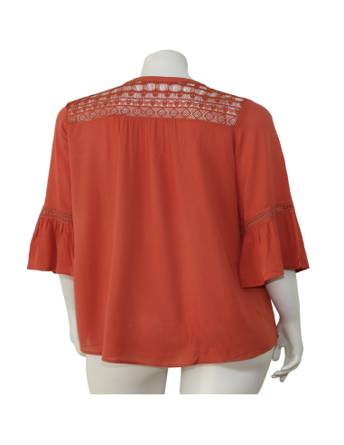 Blusa-talla-grande-gordita-cuello-bandeja-manga-3/4-arabescos-3XL-R749