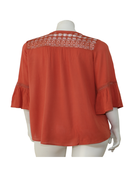 Blusa-talla-grande-gordita-cuello-bandeja-manga-3/4-arabescos-3XL-R749