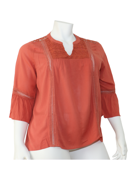 Blusa-talla-grande-gordita-cuello-bandeja-manga-3/4-arabescos-3XL-R749