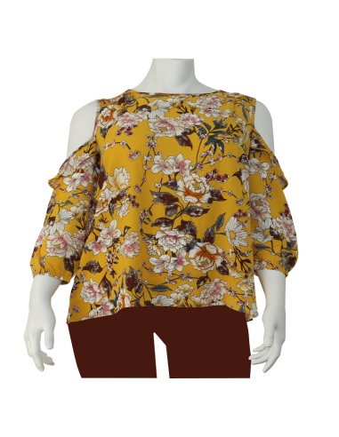 Blusa-talla-grande-gordita-cuello-bandeja-manga-3/4-arabescos-3XL-R749