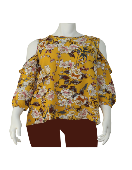 Blusa-talla-grande-gordita-cuello-bandeja-manga-3/4-arabescos-3XL-R749